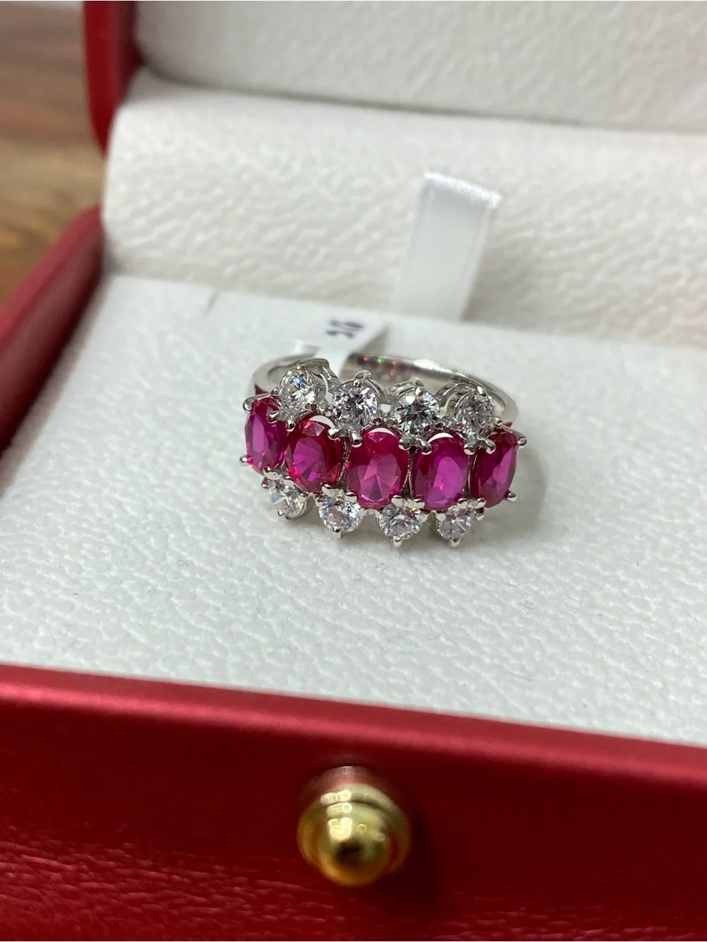 925 Sterling Silver Red And White CZ Ring